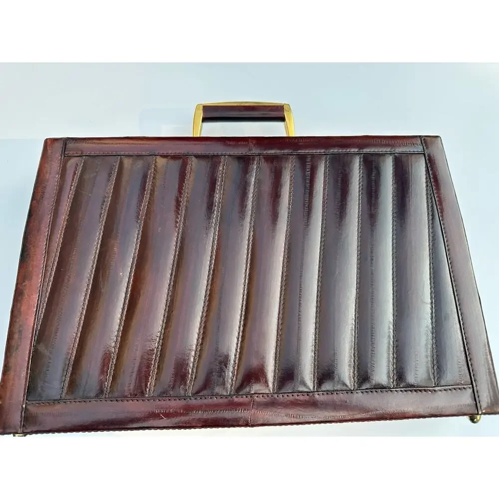 Vintage Presto Eel Skin Leather Maroon Burgundy Red Attache Briefcase